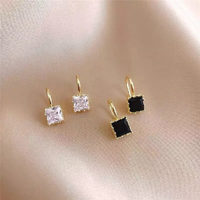 Simple Black White Irregular Polyhedron Earrings