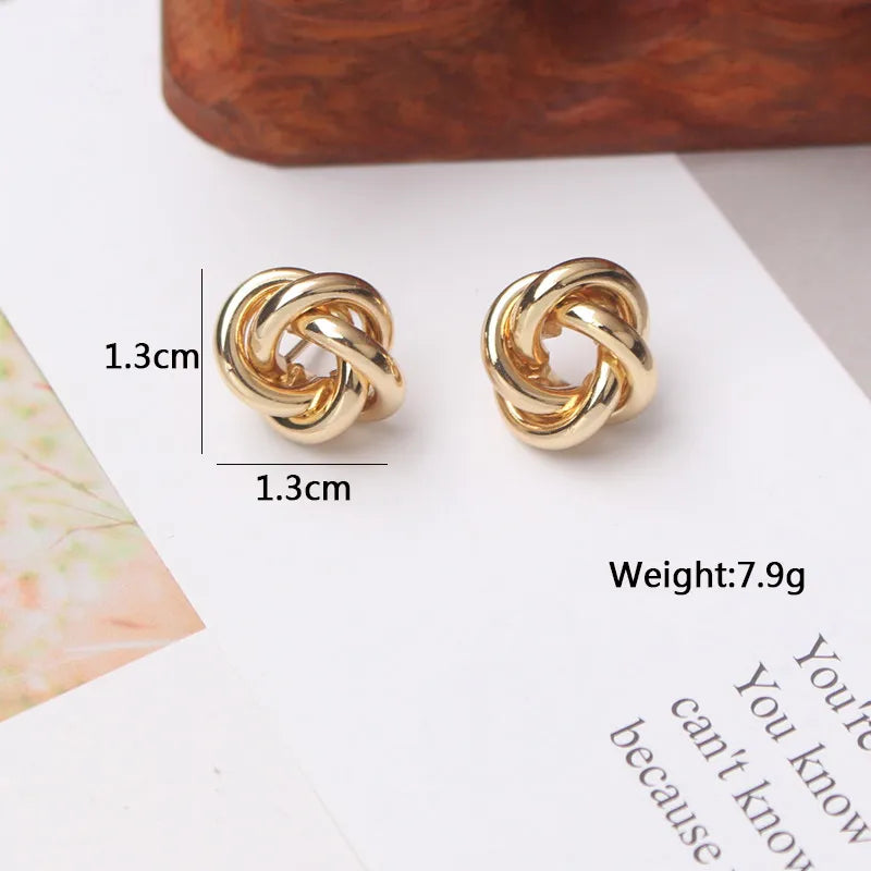 Tiny Metal Stud Gold Color Twist Round Earrings