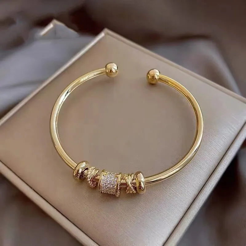 Gold Plated Cubic Zircon Stone Cuff Bracelet